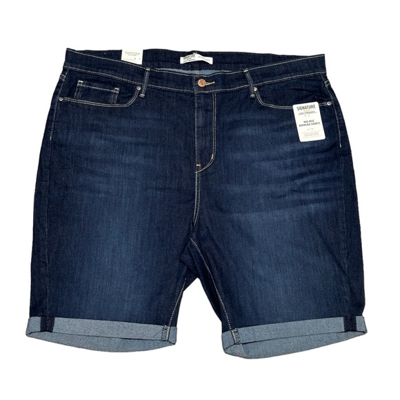 Women’s Levi’s 22 W36 XXL Navy Blue Denim Jeans Shorts Bermuda Rolled Stretch - Picture 3 of 10